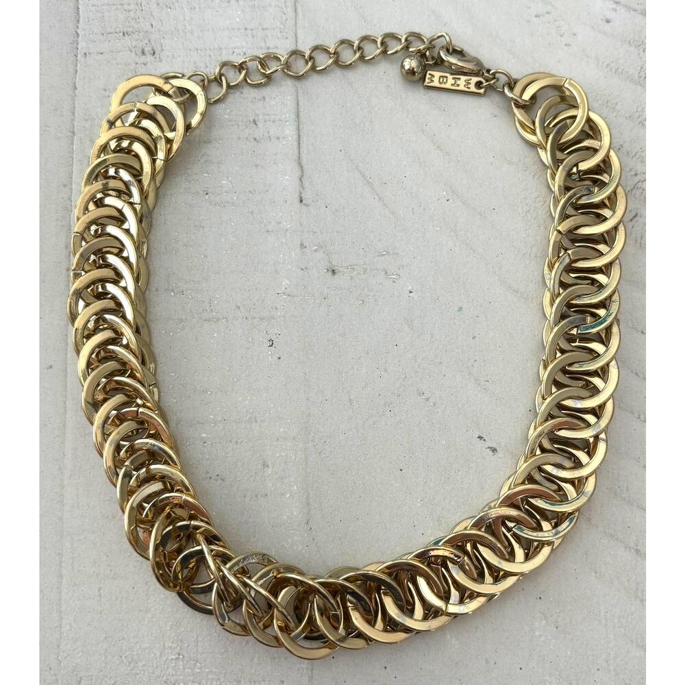 WHITE HOUSE BLACK MARKET Gold Tone Curb Chain Statement Choker Necklace 14-17"